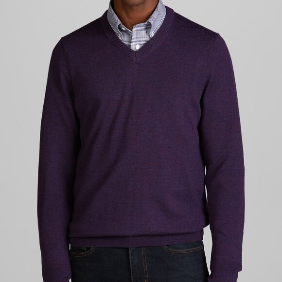 Jos. A. Bank Men's Tailored Fit V-Neck Sweater Size 2XLT NWT Purple Merino Wool - Picture 1 of 6